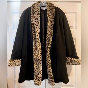 Dillards Preston & York Black Wool Coat Sz Medium With Faux Fur Collar